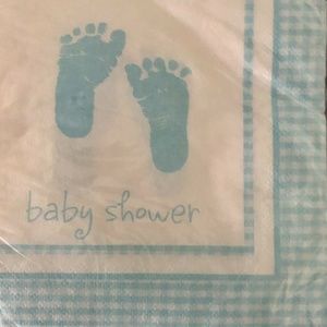 Baby Shower Footprints Party Napkins NEW Boy Blue Plaid Gingham